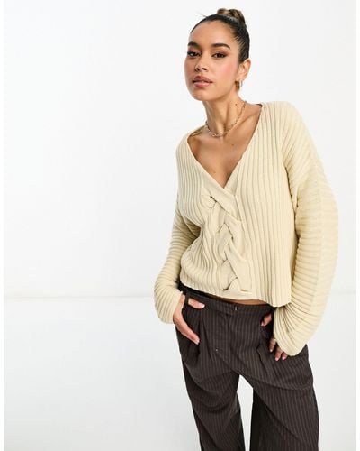 NA-KD Braided Knitted Sweater - White