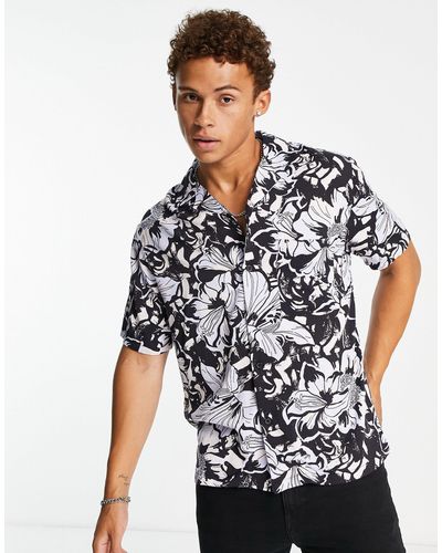 River Island Camisa monocromática con estampado floral y cuello - Negro