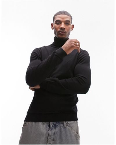 TOPMAN Roll Neck Jumper - Black