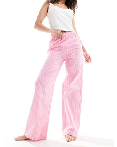 Luna Oversized Cotton Wide Leg Stripe Pyjama Bottoms - Pink