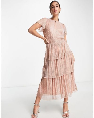 Forever New Midi-jurk Met Gerimpelde Taille, Stroken En Glitter - Roze