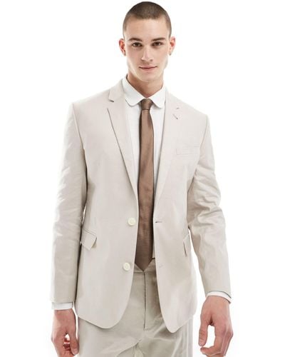 ASOS Slim Suit Jacket With Linen - White