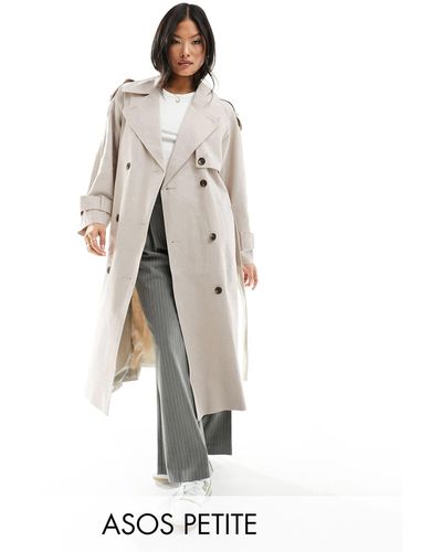 ASOS Asos design petite - trench-coat en lin mélangé - taupe - Blanc