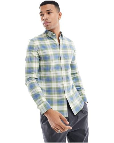 Farah Cotton Long Sleeve Check Shirt - Blue