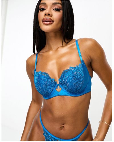 Ann Summers A-e Honoured Padded Balcony Bra With Lace Detail - Blue