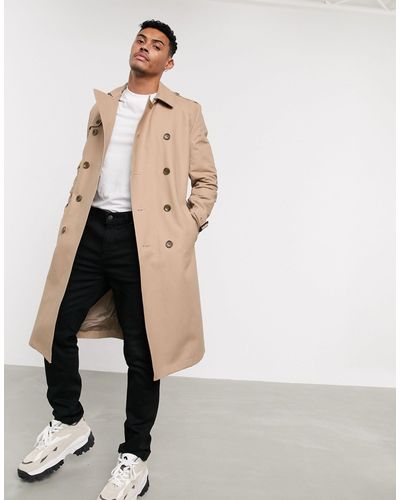 ASOS Shower Resistant Longline Trench Coat With Belt - Natural