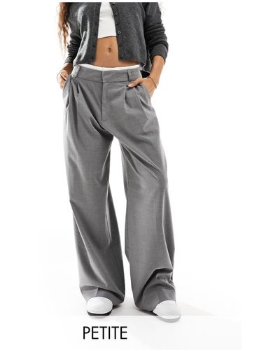 Stradivarius Petite Tailored Wide Leg Trouser With Boxer Waistband - Gray