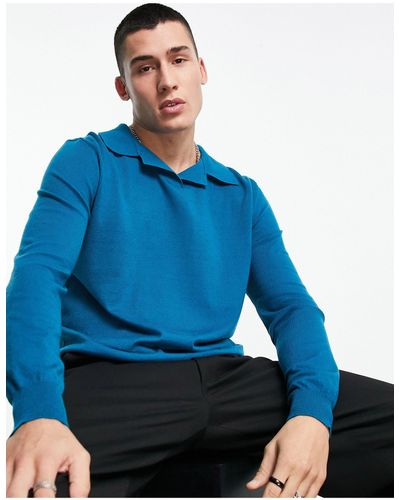 Ban.do Long Sleeve Knitted Polo Shirt - Blue