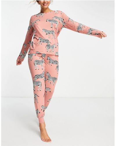 Chelsea Peers Pyjamaset Met Top En joggingbroek Met Zebraprint - Roze
