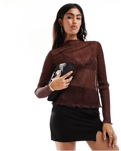 Object Sheer High Neck Top - Brown