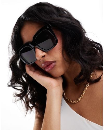 Pieces Chunky Square Frame Sunglasses - Black