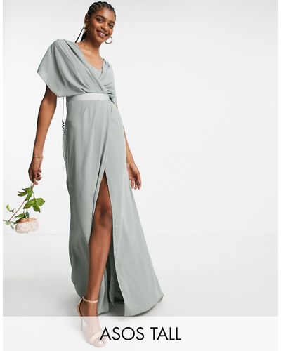 ASOS Asos design tall - robe longue à manches courtes pour demoiselle d'honneur avec col bénitier et dos boutonné - olive - Vert