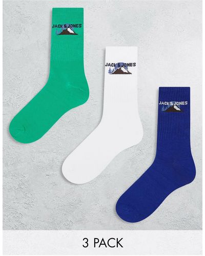 Jack & Jones Confezione da 3 paia di calzini con stampa di montagna - Blu