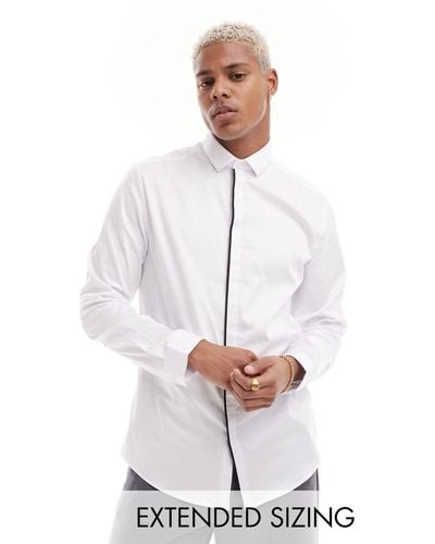 ASOS Smart Slim Shirt With Black Piping Detail - White