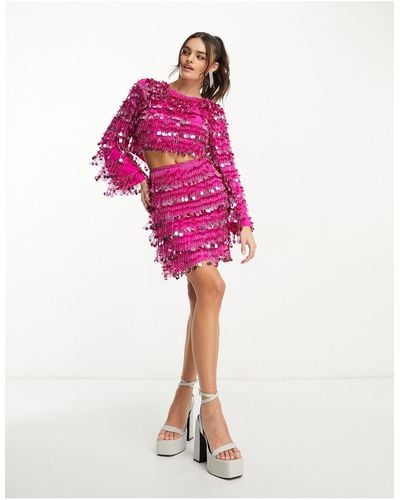 ASOS Paillette Fringe Sequin Mini Skirt - Pink