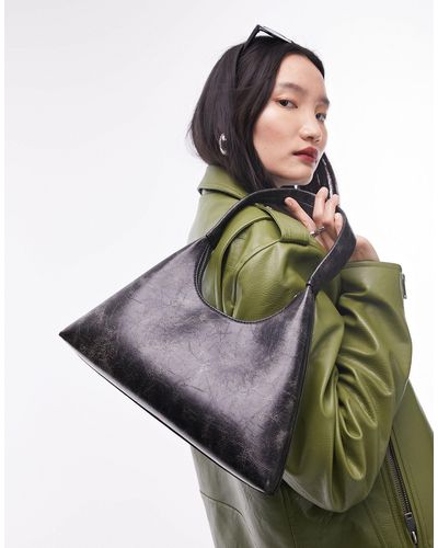 TOPSHOP Shia - sac porté épaule style années 2000 - effet vieilli - Noir