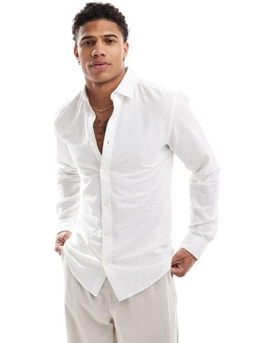 Only & Sons Linen Mix Long Sleeve Shirt - White
