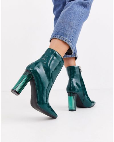 Glamorous Patent Ankle Boots With Statement Heel - Green