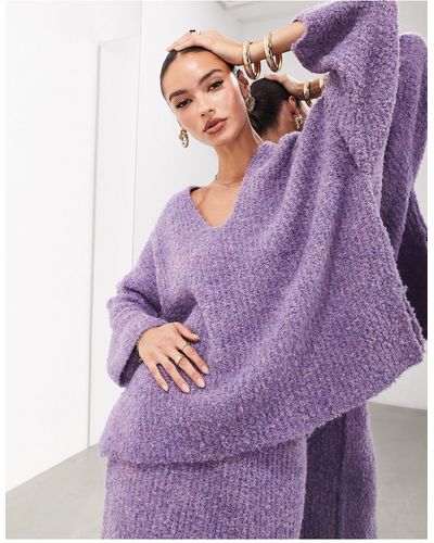 ASOS V Neck Fluffy Knit Jumper - Purple