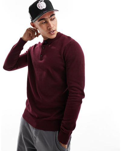 New Look Long Sleeve Knitted Polo - Red