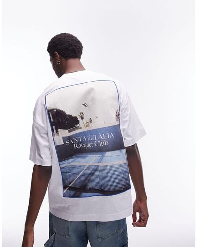 TOPMAN T-shirt ultra oversize avec imprimé « racquet club » au dos et à l'avant - Bleu