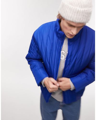 TOPMAN Vertical Puffer Jacket - Blue
