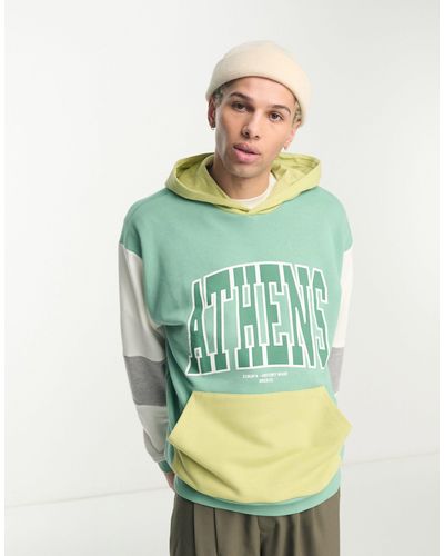 ASOS Oversized Colour Block Hoodie With City Print - Green