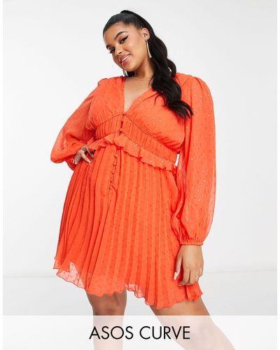 ASOS Asos Design Curve - Geplooide Mini-jurk Met Knopen En Aangerimpelde Taille - Oranje
