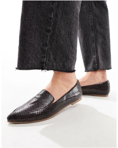 London Rebel Pointed Flat Loafers - Black