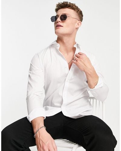 Jack & Jones Originals Long Sleeve Stretch Cotton Shirt - White