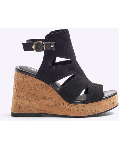 River Island Cut Out Wedge Sandals - Blue