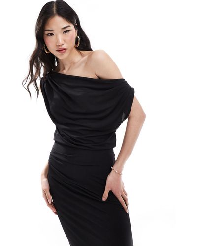 Pretty Lavish One Shoulder Ruched Midaxi Dress - Black