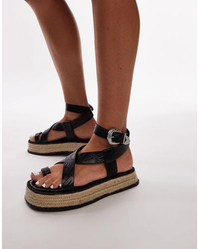 TOPSHOP Jackson Strappy Espadrille Sandal With Toe Loop - Brown