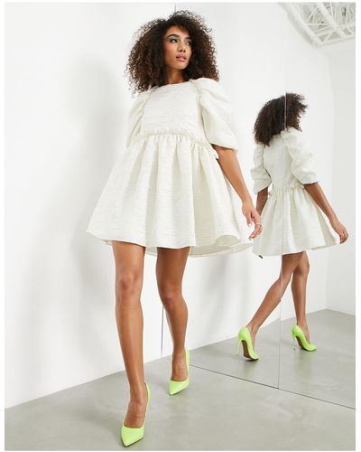 ASOS Textured Mini Dress With Ruffle Detail - White
