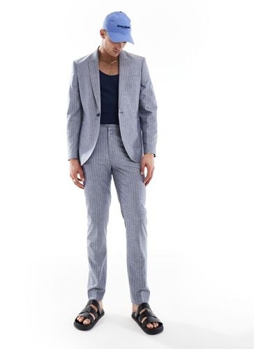ASOS Slim Linen Mix Suit Trouser - Blue