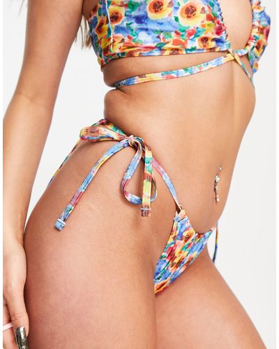 UNIQUE21 Slip bikini stampati con laccetti laterali - Blu