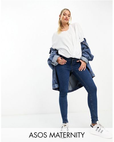 ASOS Asos design maternity - jeans skinny con fascia sul pancione medio - Blu