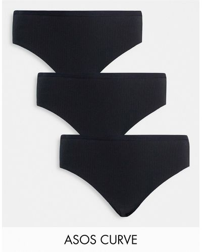 ASOS Asos Design Curve - Set Van 3 Geribbelde Onderbroeken - Zwart