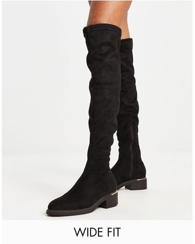 Truffle Collection Wide Fit Mid Heel Stretch Over The Knee Boots - Black