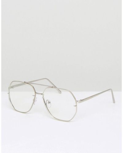 ASOS Aviator Glasses With Hexagon Clear Lens - Multicolor