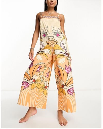 River Island Strandjumpsuit Met Wijde Pijpen - Oranje