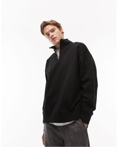 TOPMAN Premium Heavyweight Oversized 1/4 Zip Sweatshirt - Black