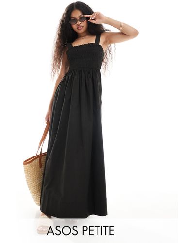 ASOS Petite Shirred Bust Maxi Beach Dress - Black