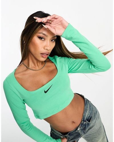 Nike – dance – langärmliges, kurzes oberteil - Grün
