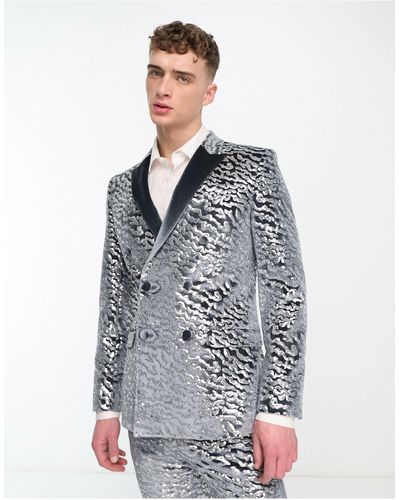 ASOS Super Skinny Velvet Sequin Suit Jacket - Gray