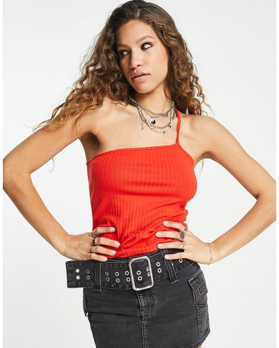 ONLY Ribbed One Shoulder Top - Red