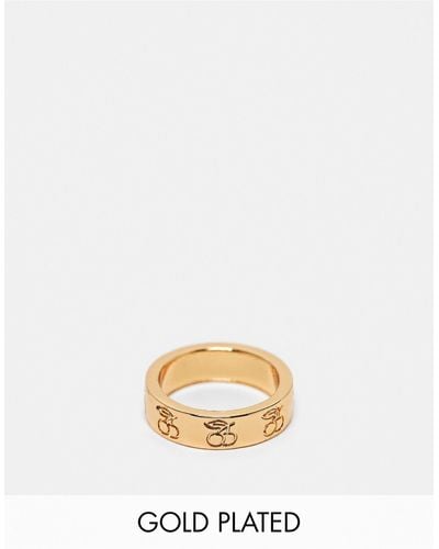 ASOS 14k Plated Ring With Engraved Cherry Design - White