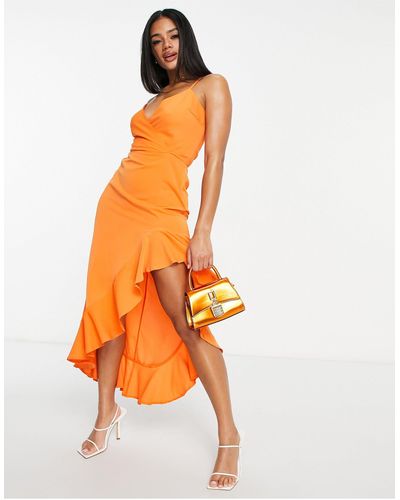 AX Paris Midi-jurk Met Overslag Aan - Oranje
