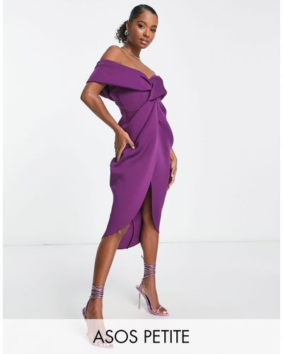 ASOS Asos design petite - robe mi-longue torsadée à l'avant avec épaules dénudées - raisin - Violet