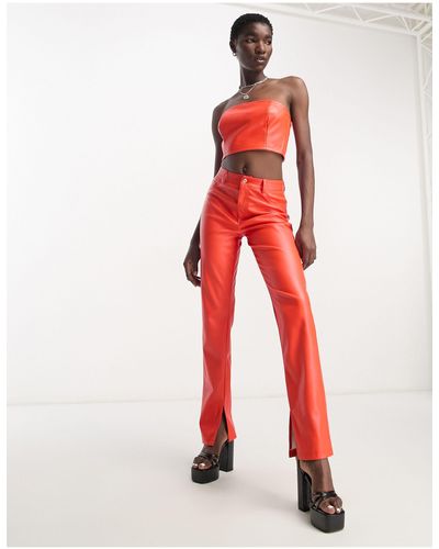 ONLY Faux Leather Straight Leg Trouser Co-ord - Red